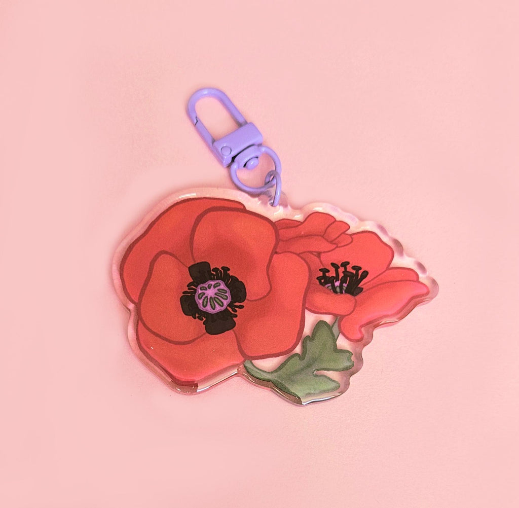 Poppy Flower Epoxy Keychain 3"