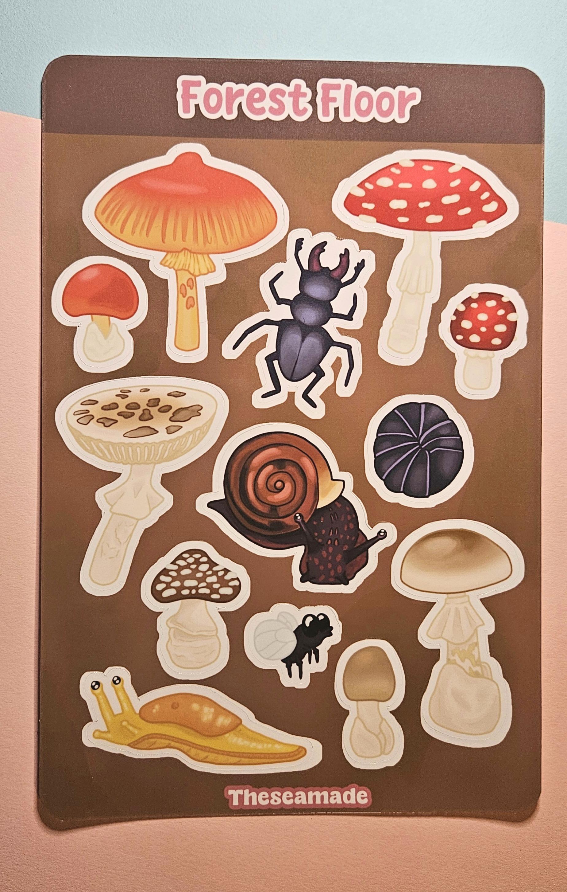 Cottagecore Forest Floor Sticker Sheet: Mushroom & Bug Stickers
