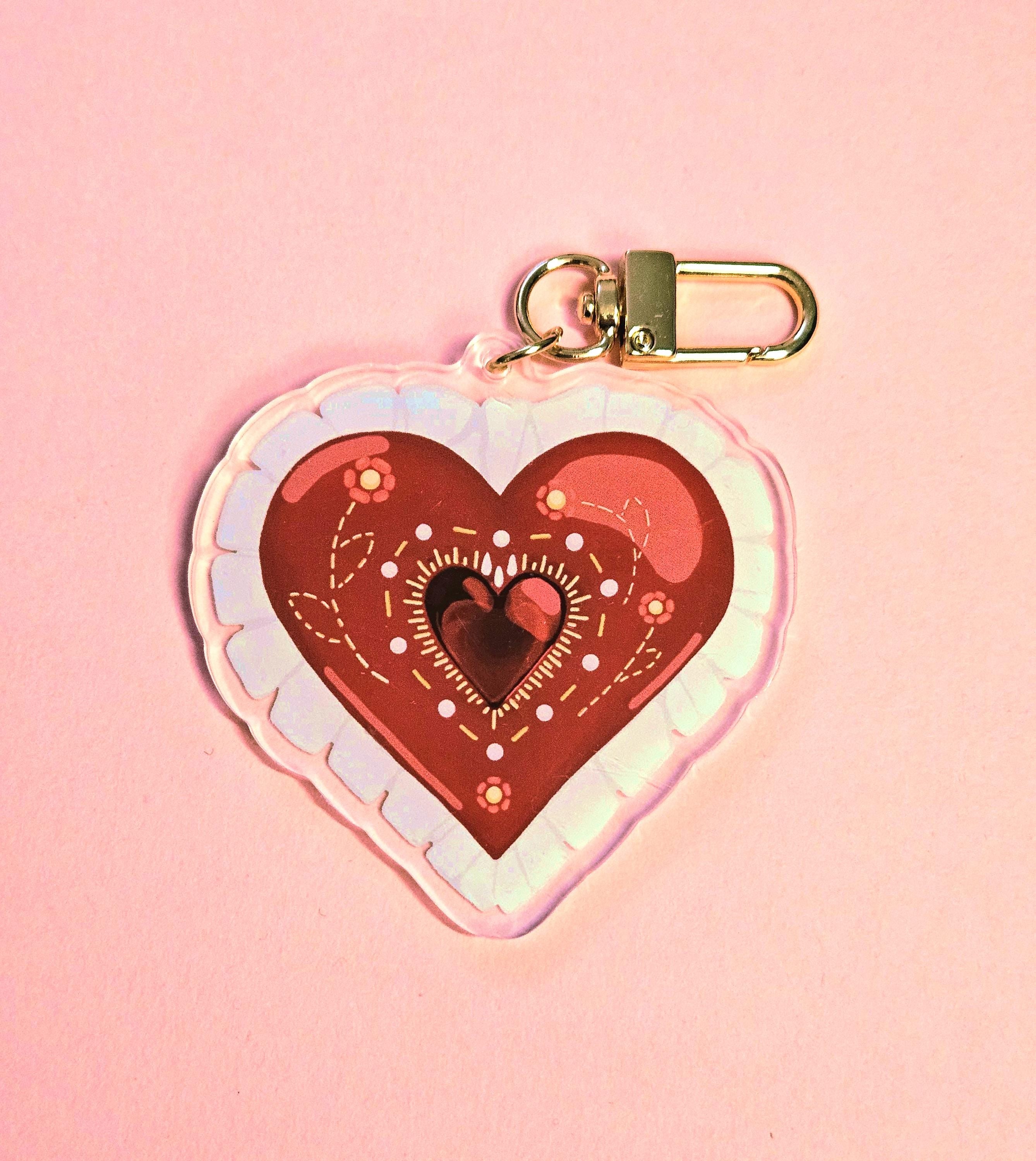 Red Victorian Heart Acrylic Keychain / Charm Keychain, Aesthetic Valentine Heart,  Cute Novelty Keychain, Purse Accessory, Novelty Bag Charm