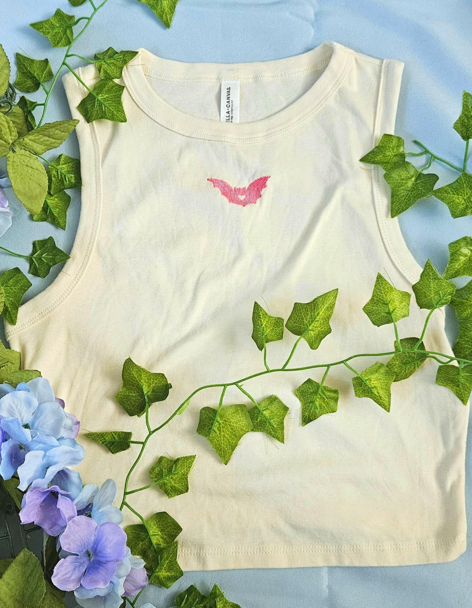 Embroidered Heart Bat Tank Top : Gothic Sleeveless Cropped Shirt