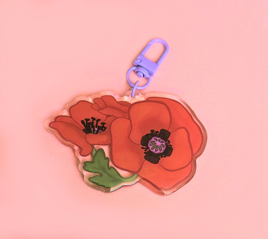 Poppy Flower Epoxy Keychain 3"