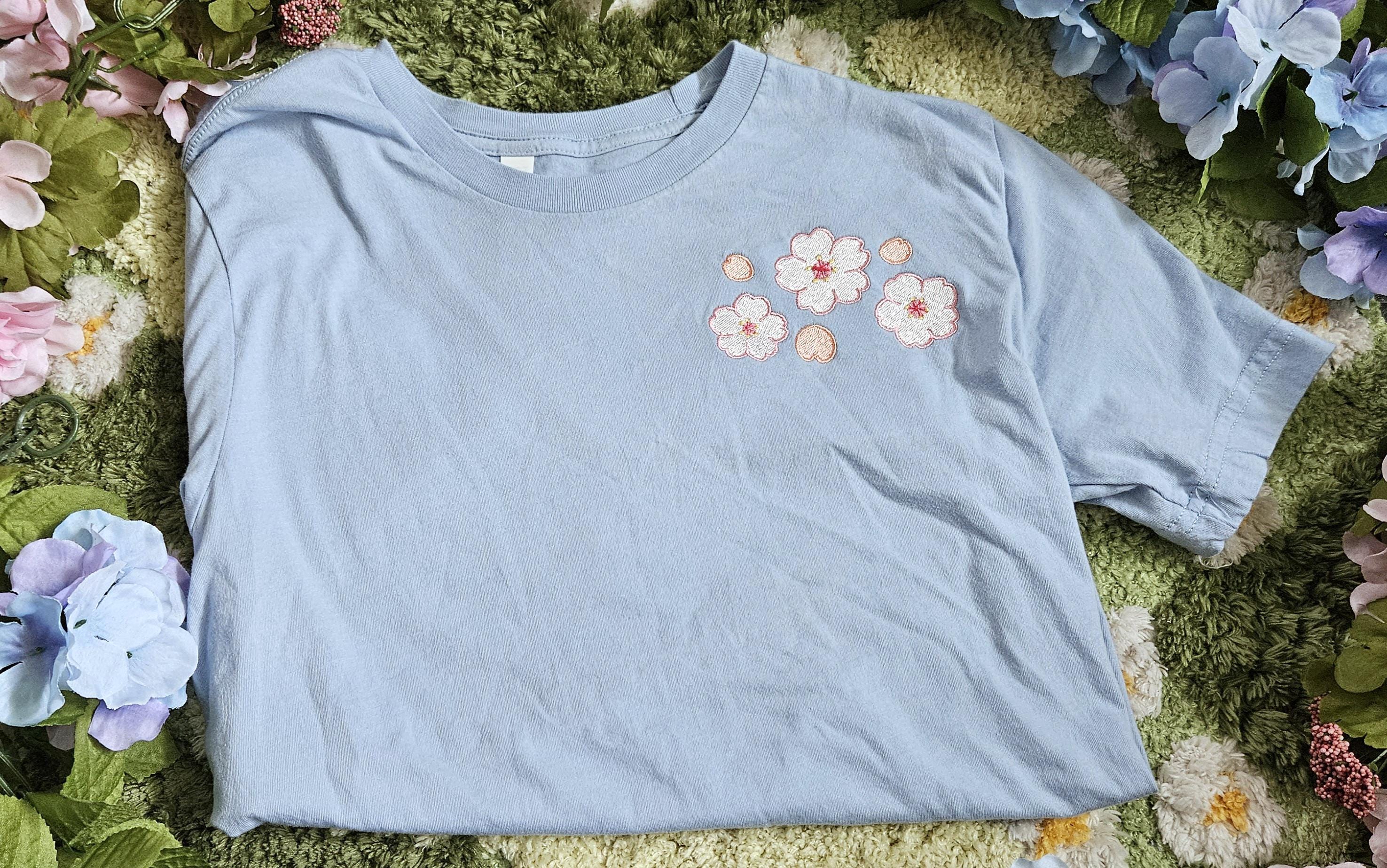Embroidered Japanese Cherry Blossom Unisex T-shirt / Sakura Short Sleeve, Spring Attire, Cute Flower T-shirt, Asian Inspired Apparel