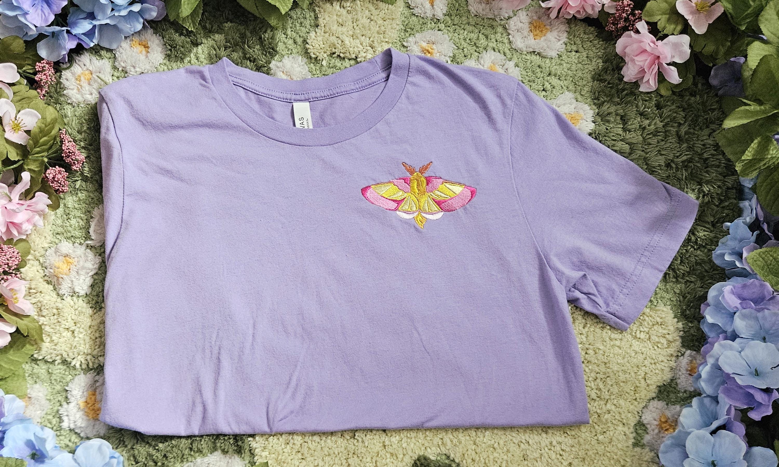 Embroidered Rosy Maple Moth Unisex T-shirt / Short Sleeved Cottagecore Shirt, Gifts for Bug Lovers, Nature Lover Apparel, Kawaii Insect