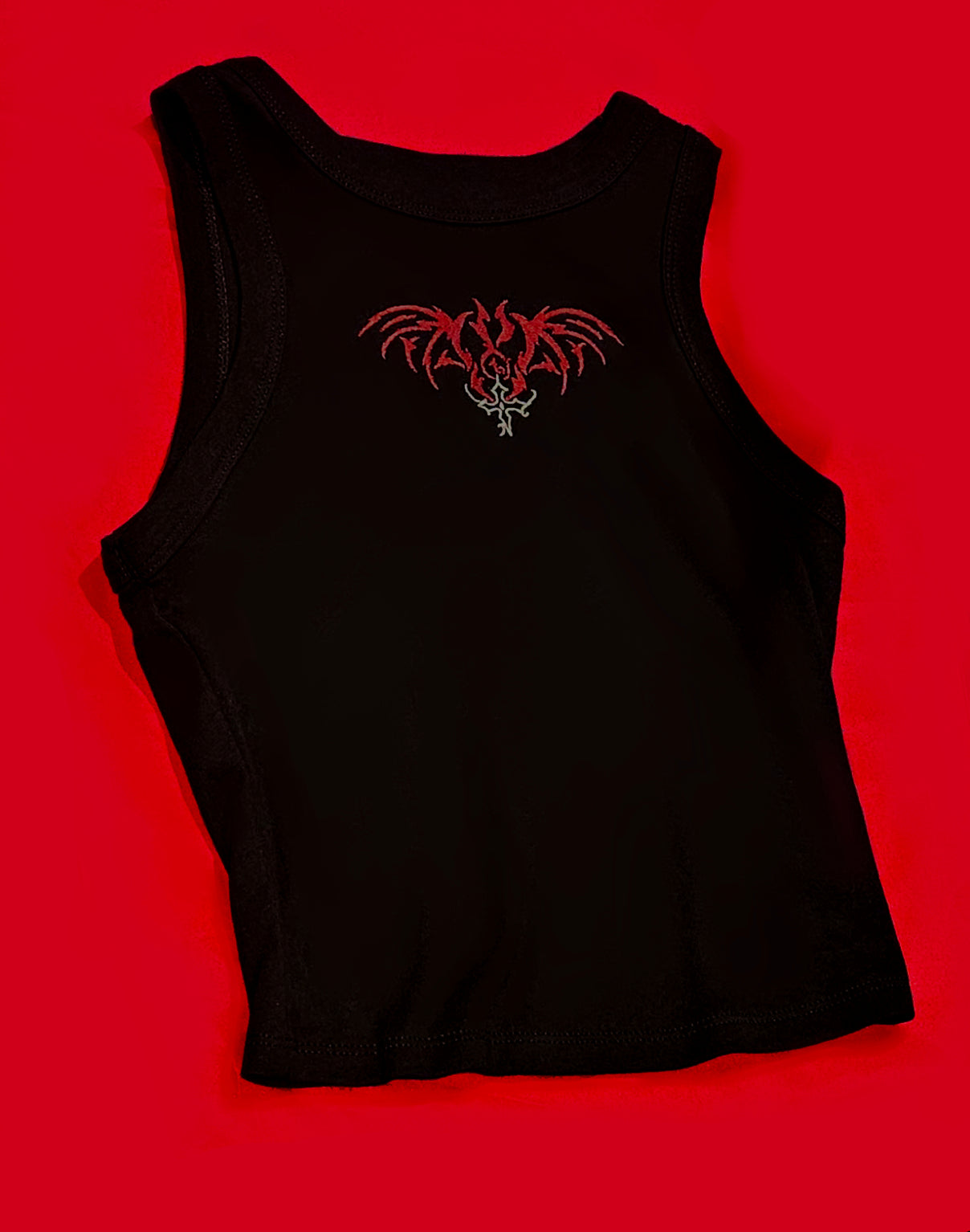 Y2K Gothic Embroidered Demonic Bat Tank Top