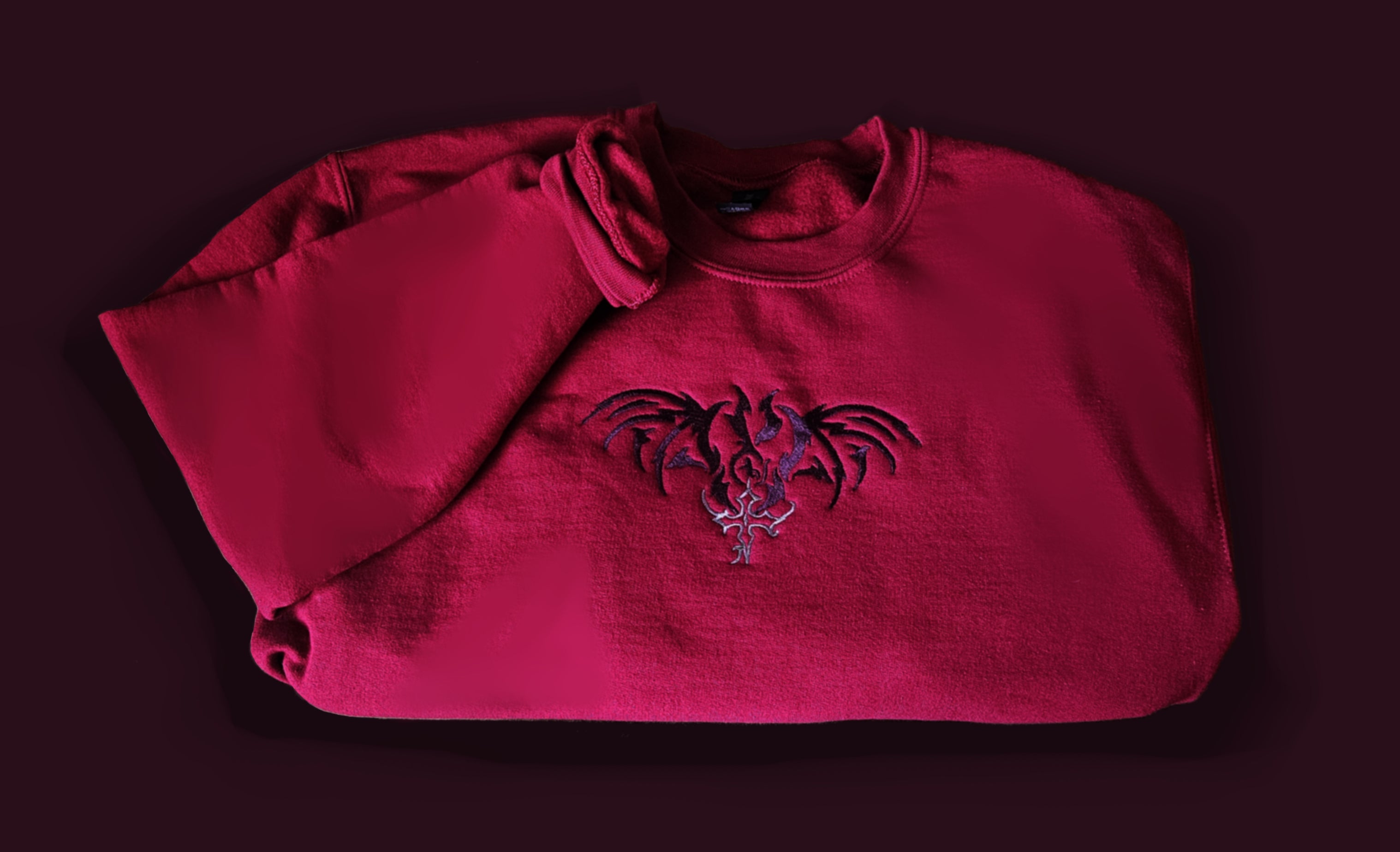 Gothic Red Y2K Demonic Bat Embroidered Sweater