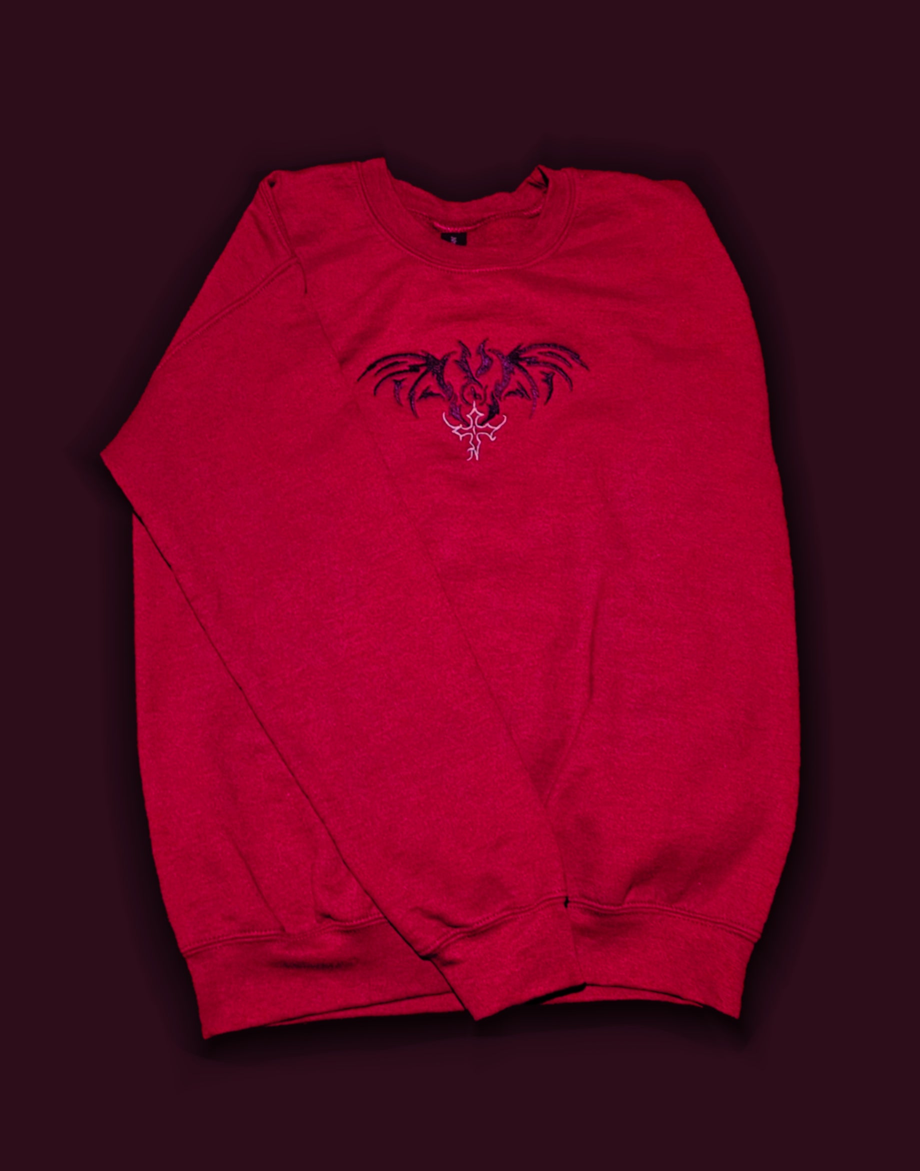 Gothic Red Y2K Demonic Bat Embroidered Sweater