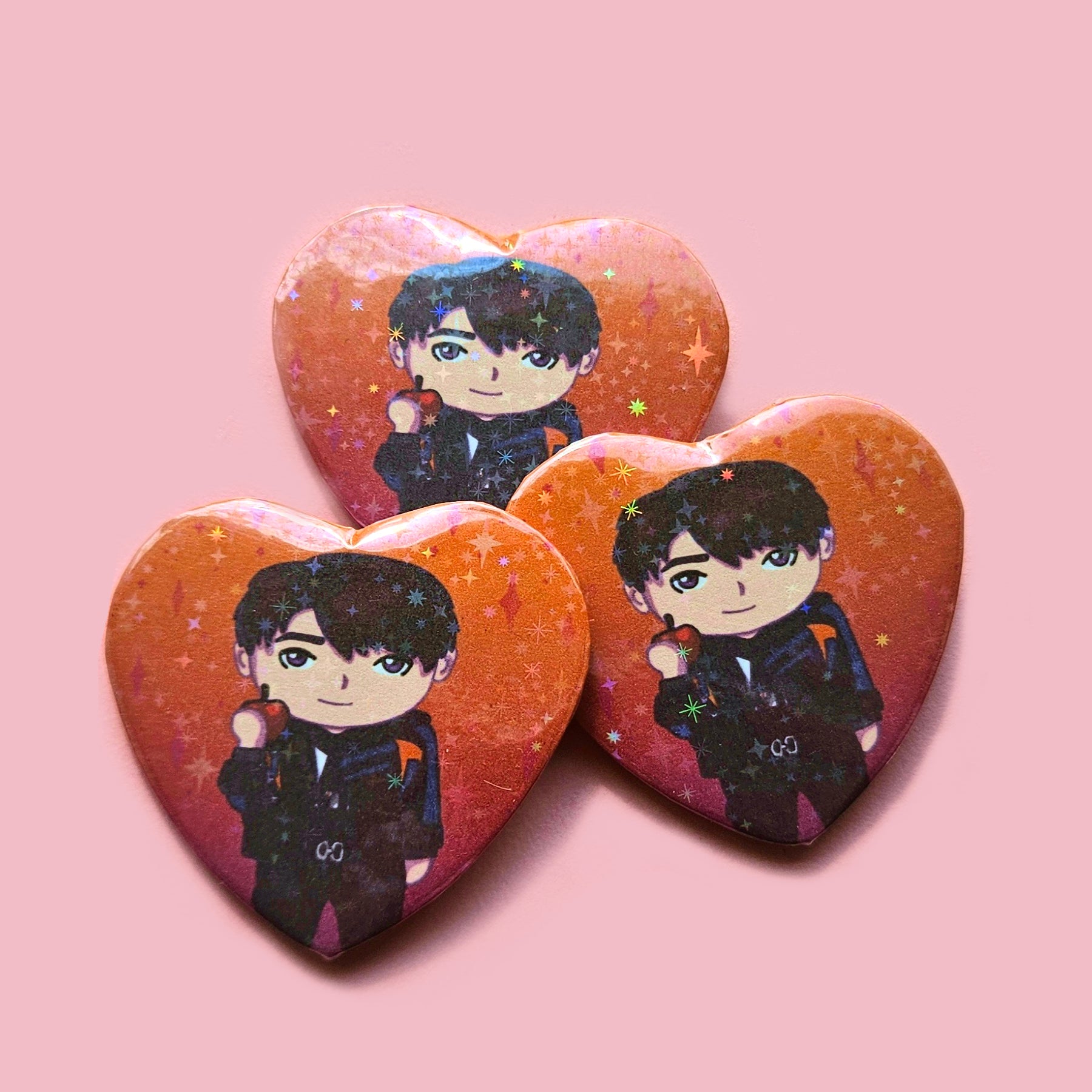Love and Deepspace Large Holographic Heart Buttons 2.5" / Rafayel, Zayne, Xavier, Sylus, Caleb