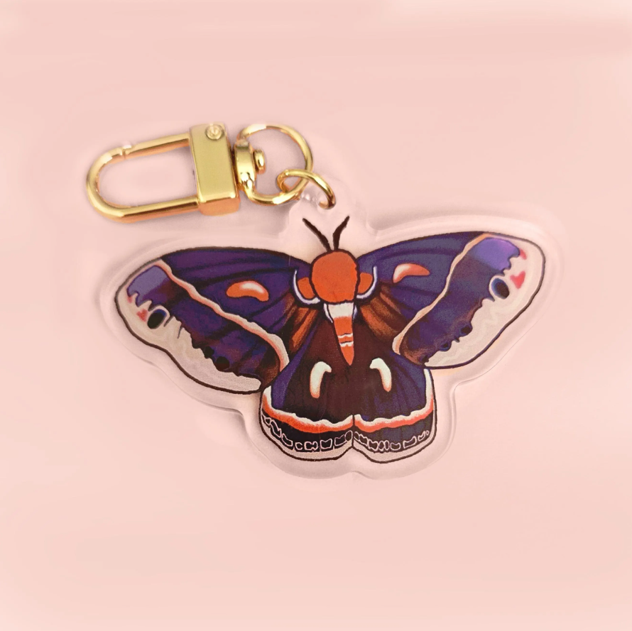 Various Moth Acrylic 2.5" Keychains / Luna Moth, Atlas Moth, Cercropia Moth, Io Moth, Rosy Maple Moth, Emerald Moth