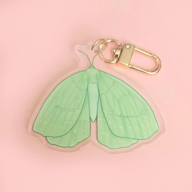 Various Moth Acrylic 2.5" Keychains / Luna Moth, Atlas Moth, Cercropia Moth, Io Moth, Rosy Maple Moth, Emerald Moth