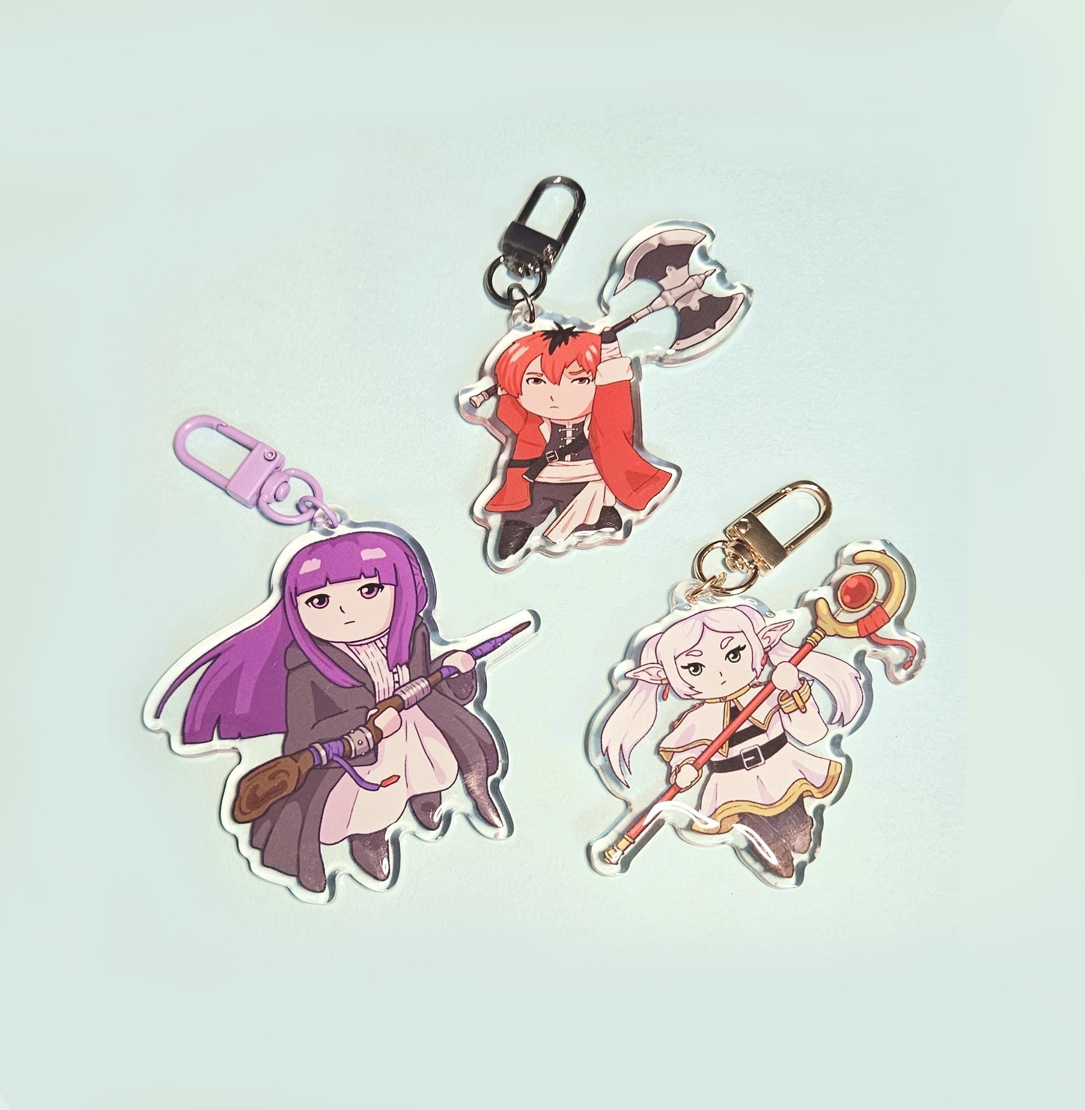 Frieren, Fern, and Stark Epoxy Keychain Trio 3"